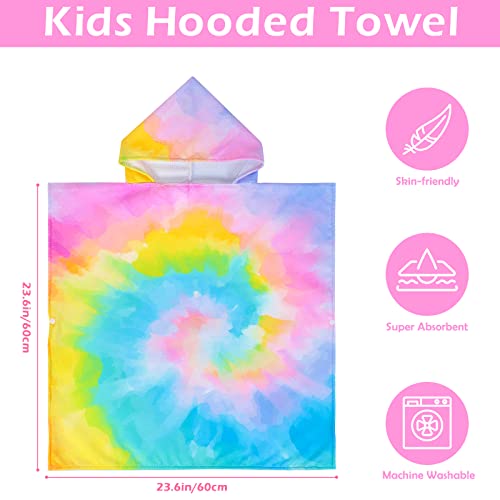 Hooded Beach Towel For Kids Girls, Lightweight Microfiber Bath Pool Swim Poncho Towel Cover-Ups For 3-8 Years, Super Absorbent, 24 In X24 In (Rainbow Tie Dye) #TOP4