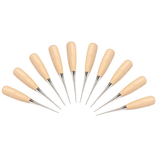 Wuta 10 Packs Leather Craft Awl Tools Leather Hole Punch Tool Sewing Punching Hole Maker Stitching Over Stitch Wood Handle For Diy Handmade Christmas Gift #TOP26