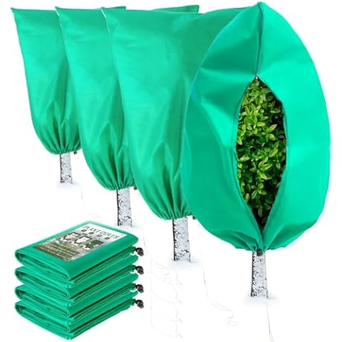 Homimp Plant Covers Freeze Protection, 4 Pack Frost Covers with Zipper Drawstring (31.5" x 47.3") Plant Protection Cover Bags for Outdoor Winter Frost Cold Weather Shrubs Trees Jacket Covers(Green) Cover