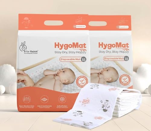 Image of R for Rabbit HygoMat Baby Disposable Changing Mats | 60x60 cm, Pack of 20 Combo Super Absorbent Leak-Proof Underpads | Ultra-Soft Anti-Bacterial Kids Diaper Changing Bed Protector Sheets (White Bunny)
