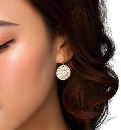 Circle Disc Earrings, Brush Hammered Satin Disk Coin Earrings Jewelry .925 Sterling Silver, 14K Gold Filled or 14K Rose Gold Filled