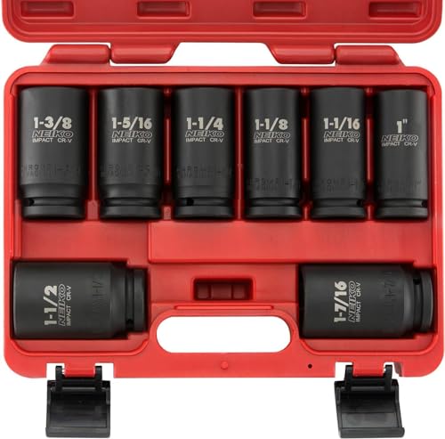 NEIKO 02461A 3/4 Inch Drive Impact Socket Set, SAE 1” to 1-1/2”, 8 PC, Deep/Jumbo Sockets, Chrome Vanadium Cr-V by NEIKO - Used condition - US$52.73