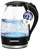 Aigostar Adam - Wasserkocher Glas 1,7 Liter, 2200 Watt, LED-Beleuchtung, 100% BPA Frei, Verdicktes Borosilikatglas Wasserkocher mit Kalkfilter, 360° Edelstahl Sockel, Trockenaufschutz, Schwarz