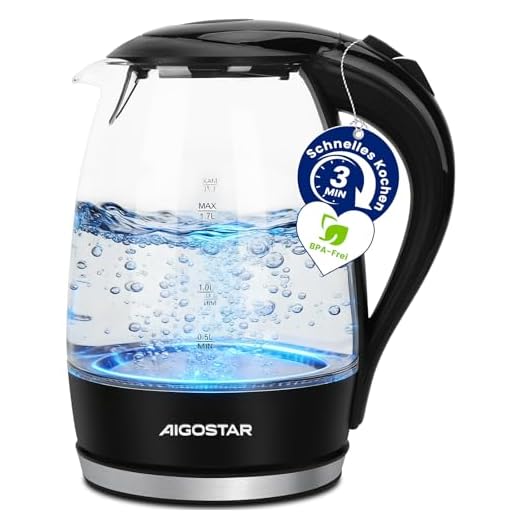 Aigostar Adam - Wasserkocher Glas 1,7 Liter, 2200 Watt, LED-Beleuchtung, 100% BPA Frei, Verdicktes Borosilikatglas Wasserkocher mit Kalkfilter, 360° Edelstahl Sockel, Trockenaufschutz, Schwarz