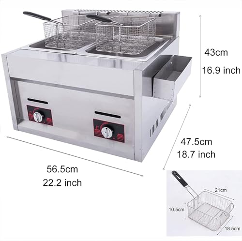 Fritteusen Professionelle Gasfritteuse, 20-l-Doppelzylinder-Gasfritteuse For Den Gewerblichen Gebrauch, Hähnchen-Pommes-Frites-Friteuse Aus Edelstahl, Mit Körben Und Deckeln Und Gewürzschale, For Den – Bild 6