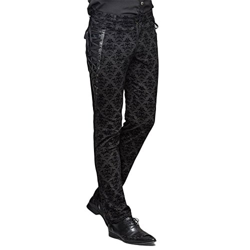 Devil Fashion Punk Men Cotton Dress Pants Victorian Printed Bandage Bridal Pants (L) Black
