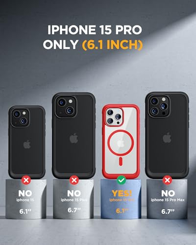 Image of Miracase Magnetic for iPhone 15 Pro Case Full-Body Bumper Phone case with Built-in Glass Screen Protector& Camera Protector, Military Drop Proof 15 Pro Cover, Magnetic Red
