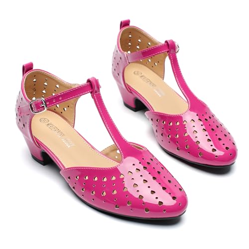 Image of MAIERNISI JESSI Women's T-Strap Mary Jane Pumps, Low Block Heel, Closed Toe, Buckle Ankle Strap
