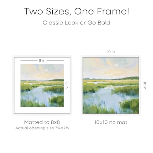 Image of Homeforia 10x10 White Picture Frame, High-End Metal, 8x8 Mat, Glass | High End Aluminum, Tempered Glass, Acid-Free 8x8 Removable Mat, 10x10 in Edge-to-Edge Display 10x10, Wall Kit, Set Of 2
