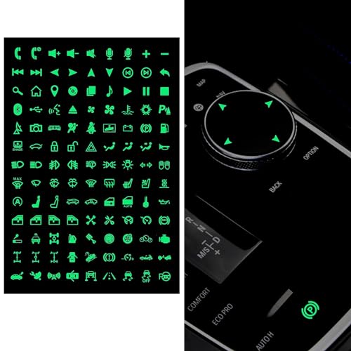 Image of 117 PCS Car Center Console Switch Button Luminous Sticker, PET Waterproof Wear-Resistant Night Safety Switch Sticker, AC Instrument Panel Button Decal, Universal for Cars (Fluorescence Green)