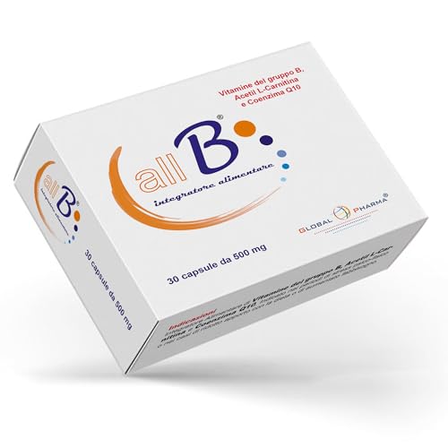 Integratore Per Stress Stanchezza Fisica e Mentale Ansia Ricostituente Cognitivo Con Vitamine B1 B2 B6 B12 Biotina Coenzima Q10 L-Carnitina Inositolo 30 Capsule All B Global Pharma