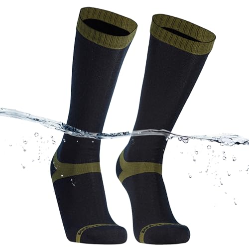 DexShell Waterproof & Breathable Hiking/Trekking Socks, Black/Olive Green Stripe, X-Large