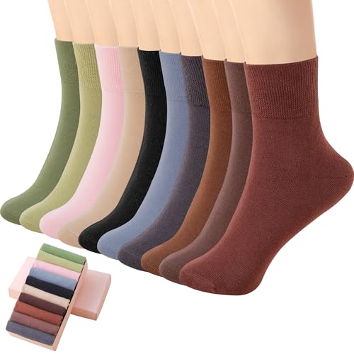 Image of HUGSWEET Thin Soft Cotton Crew Socks for Women Ankle above Bootie Socks Gifts for Women 5-10 Pairs