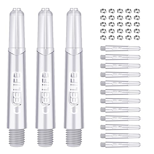CyeeLife 15pcs Dart Shafts with 20pcs Metal o Rings,5 sets Plastic stems Clear 41mm, Transparent, M:41+5mm