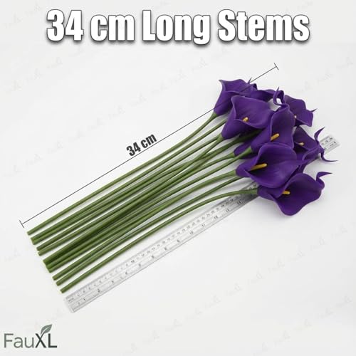 Image of 10 Pcs Artificial Calla Lily Flowers Bunch for Vase and Flower Pots- Premium Real-Look Faux Lily Stems for Home Decor, Living Room, Bedroom, Office Decoration (Vase not Included) (Purple)