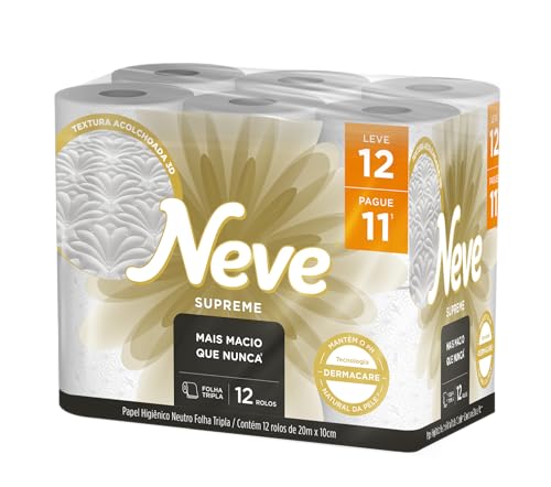 Neve Papel Higiênico Supreme Folha Tripla, 20m, Leve 12 Pague 11 Rolos