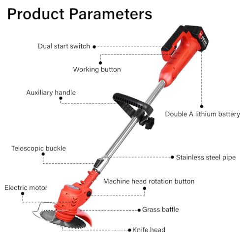 Image of Electric Wireless Rechargeable Edge Cutter 48V - 25cm Cutting Width | 2-in-1 Mower & Trimmer | Adjustable Height | 3 Blade Types | Lightweight & Portable | Lawns & Gardens