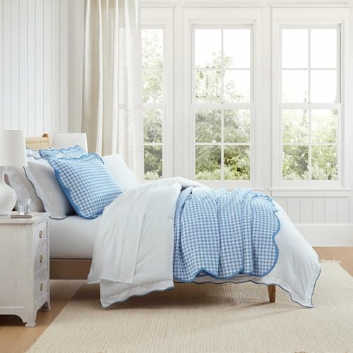 Image of Martha Stewart - Queen Quilt Set, 100% Soft & Breathable Bedding with a Lightweight Feel for Year Round Comfort, 3 Piece Bed Set with Matching Pillowcases (Olivia Gingham Blue)