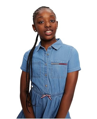 Tommy Hilfiger Girls' Short Sleeve Lightweight Denim Dress, Collared with Cinched Waist3