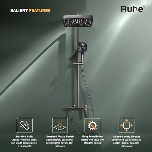 Image of Ruhe Rain Smart Shower Panel Set, Triple Flow Functions, Wall-Mount Matte Finish | Adjustable Height Shower Panel | Includes Overhead Shower, Triple Flow Hand Shower with Installation Accessories