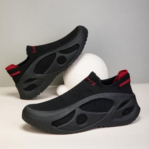 Men's Knit Mesh Shoes Breathable Comfortable Lightweight Sport Shoes Black for Hiking Running Gym Walking4
