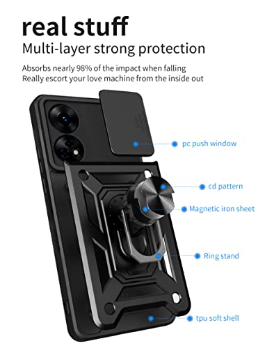 Kukoufey SL-SJ-OPPO A58 4G-BLACK Compatible With Oppo A58 4G Bracket Shell,With Slide Camera Lens Cover Compatible With Oppo A58 4G Cph2577 Case Black thumb #2