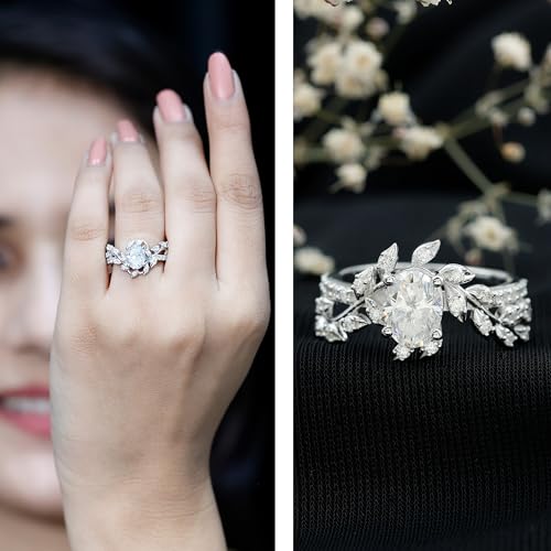 Certified Moissanite 6X8 mm Oval Engagement Ring in Silver, D-Vs1 Quality, Moissanite Leaf Ring - Ideal For Gift2