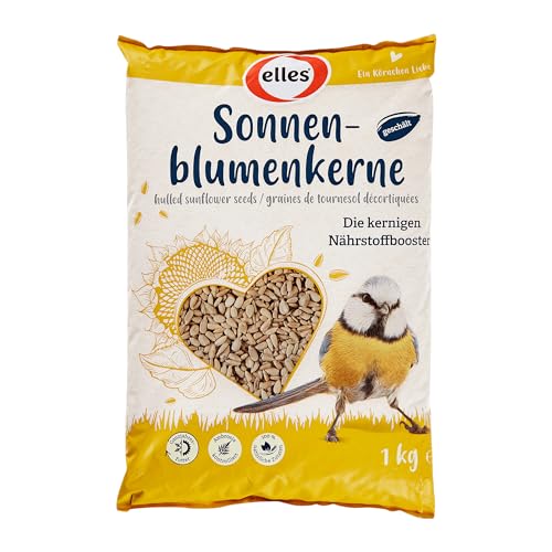 Elles Semi di girasole pelati 1 kg I Booster Nutrienti per uccelli selvatici I Raggio energetico | Mangime ideale per tutte le stagioni | Alimentazione pulita per balcone e terrazza