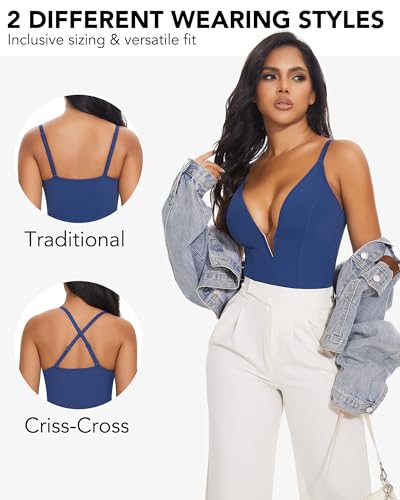 Image of SHAPERIN Bodysuit for Women Shapewear Tummy Control Deep V Neck Plunge Sleeveless Backless Thong Body Suit Tank Top