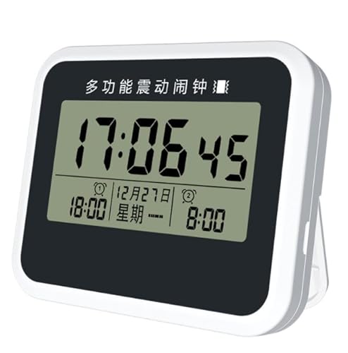 Weckerton für ältere Kinder Starke Vibration Starke Vibration Kleine Größe 2 Alarme 12/24-Stunden-Anzeige Snooze-Modus, Countdown und Stoppuhrfunktion USB-Aufladung, Weiß Cover