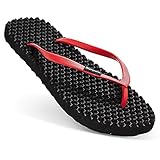 Bumpers Women's Slim Massage Flip Flop (7-8 US / 37-38 EU, Black & Red)