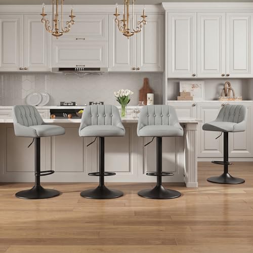 Image of MALOL Bar Stools Set of 4, Swivel Bar Chairs, Modern Adjustable PU Leather Upholstered Barstools Counter Height with Tufted Back for Bar, Kitchen Counter Island, Dining Room, Grey