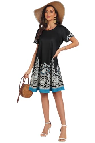 Image of My Sky Summer Dresses for Women 2026 Casual Short Sleeves Tshirt Flowy Beach Plus Size Sundress with Pockets