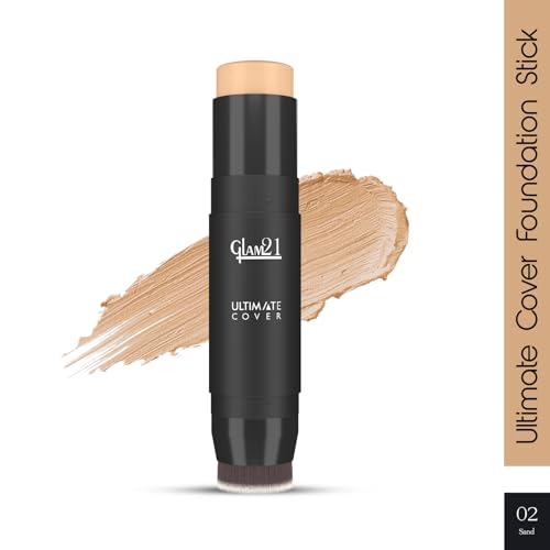 Image of Glam21 Ultimate Cover Foundation Stick | Face Foundation Stick with In-Built Brush | WaterProof, Long Lasting Formula & Natural Matte Finish | For All Skin Tone | 8Gm| 02-Sand
