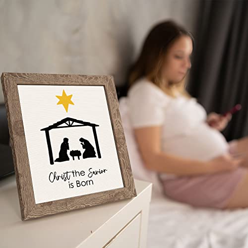 Kculehtlla Religious Christian Wall Art Decor - Christ The Savior Is Born - Jesus Wall Decor - Rustic Farmhouse Nativity Manger Scene - Scripture Wall Art Catholic Gifts (8 * 10Inch Unframed) #TOP2