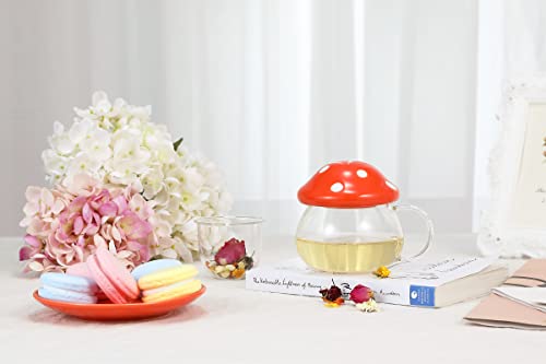 Mushroom Cup Glass Tea Cup With Lid Tray Strainer Filter Infuser For Loose Leaf Tea Cute Tea Mug In Color Printing Gift Box 11Oz (Orange) #TOP4