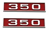 2Pcs 350 Emblems 350ci 5.7L Block Engine Hood Scoop Badge 3D Decals Stickers Cars Trucks (Chrome Red)