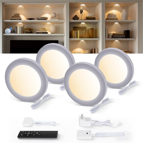 V4light Smart Under Cabinet Lights, Plug-in Puck Lighting with App, Voice & Motion Control, Dimmable 2700K–6500K, Works with Alexa & Google Home, Kitchen, Closet & Shelf Lighting(4 Pack)