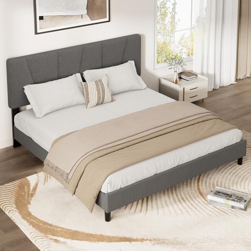 Queen Size Platform Bed Frame with Adjustable Headboard, Linen Upholstered Bedframe with Noise-Free Slats, Mattress Foundation, No Box Spring Needed, Easy Assembly by ExploreHorizon - Image 7