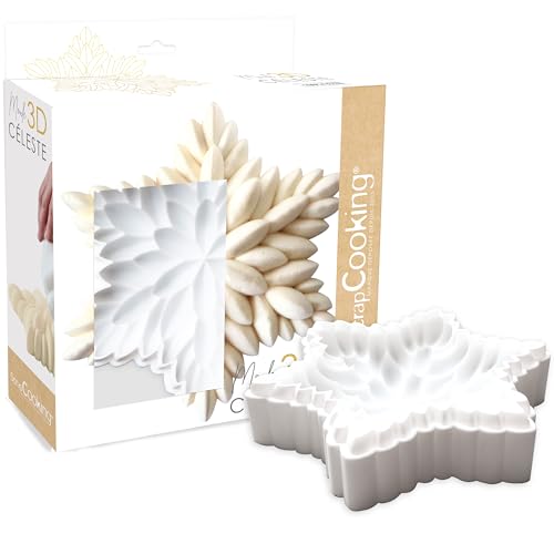 ScrapCooking - Moule en Silicone 3D « Céleste » - Ø 23 x 5 cm - Qualité Professionnelle - Moule en Relief Entremets, Pâtisserie, Gâteau - Étoile, Flocon - Avec Recette - Blanc - 2895