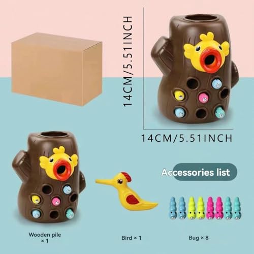 Image of Happy Hues Sorting & Stacking Toy- Skills Enhancement Motor Skill Toys for Toddlers /Kid -Magnetic- Capture The Worms Toys | Early Educational-Montessori Toy (Woodpecker)