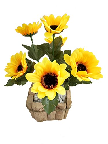 Girassol Arranjo Flor Artificial Com Vaso Rústico Em Madeira