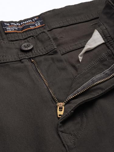Image of The Indian Garage Co Men Slim Fit Solid Mid-Rise Stretchable Cargos
