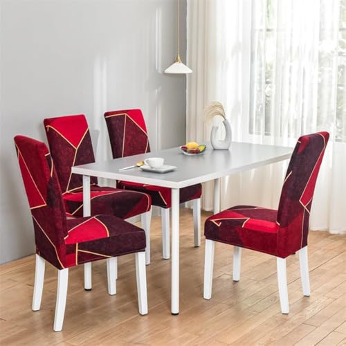 Image of Styleys Chair Covers for Dining Room, Stretch Dining Chair Cover, Washable Spandex Kitchen Chair Slipcovers (Set of 4, Red Faded Black Abstract, SD3222)
