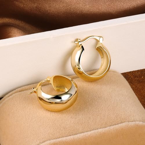 Chunky Gold Earrings for Women Hypoallergenic Chunky Gold Thick Hoop Earrings 14K Gold Plated Sterling Silver Post Chunky Gold Hoops Earrings for Women Trendy