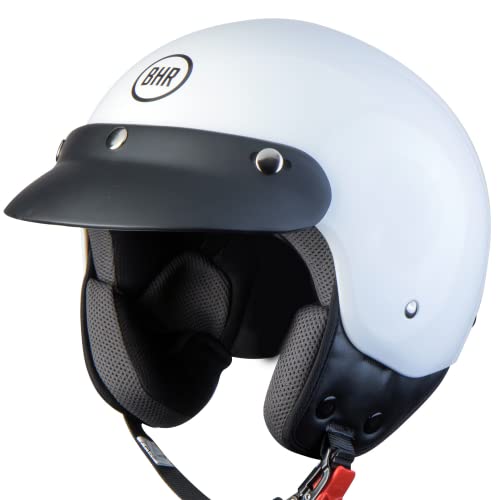 BHR Casque Demi-Jet 803 SIMPLY, Casque de scooter pratique approuvé par la CEE, Casque de moto à jet avec visière amovible et dégagement micrométrique, BLANC, L