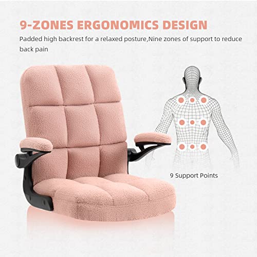 Yamasoro Office Chair Home Desk Chairs With Wheels Executive Teddy Fleece Swivel Chair With Adjustable Height And Flip-Up Arms For Adult And Teens,Portable Pink #TOP3