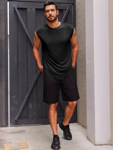 Runcati Men's Sleeveless Tank Tops Crewneck Casual Workout Gym Cut Off Muscle Fit T Shirt4