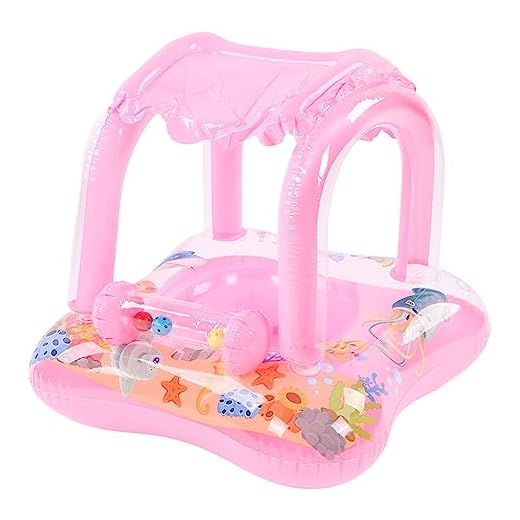 Anel de natação com proteção solar para bebês, luz estável, boia para piscina, proteção UV, PVC ecológico com toldo para uso ao ar livre (rosa)