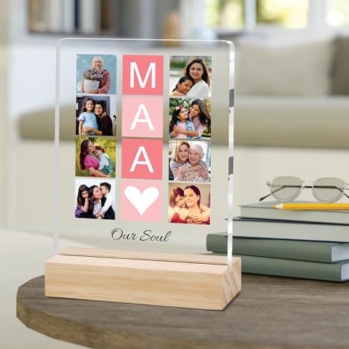 Image of Giftplease Customized Photo Frame With Wooden Stand | Personalised Printed Photo & Text Frame | Gift For Mom | Birthday | Mother's Day | (Transparent, 6x8 Inches, Tabletop) m 12